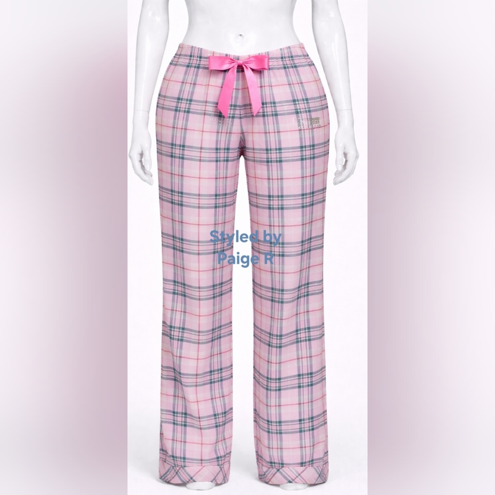 🩷VICTORIAS SECRET X LOVE SHACK FANCY Flannel Pajama Pants Pink Lollipop Plaid S